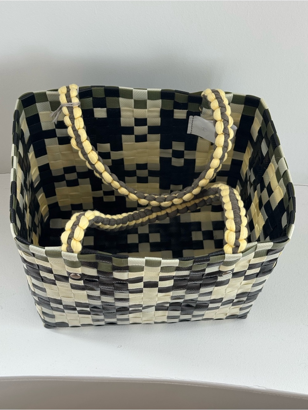 Marni Black, Cream & Yellow Woven Checker Tote - Picture 4 of 6